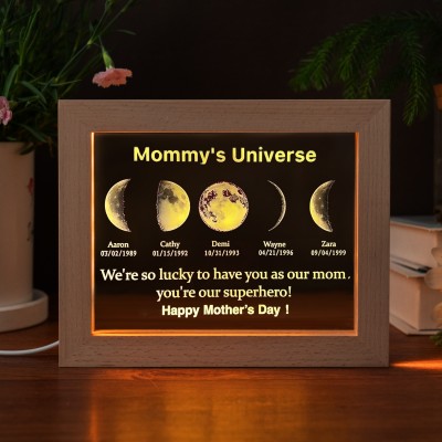 Custom Mommy's Universe Moon Phase Night Light By Date with Kids Names Gifts for Mother's Day Unique Gift for Mom