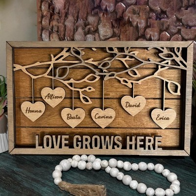 Personalized Pieces of My Heart Wooden Family Tree Sign