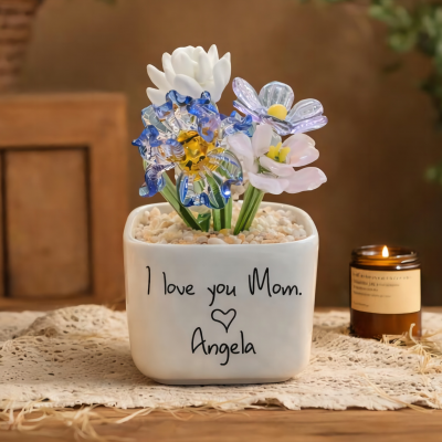 Personalized Mini Glass Birth Month Flower with Plant Pot Perfect Gifts for Mom Grandma Unique Mother's Day Gift Ideas