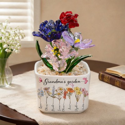 Personalized Grandma's Garden Mini Glass Birth Month Flower Gifts for Mom Grandma Unique Mother's Day Gift Ideas
