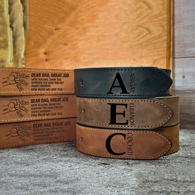 Personalized Engraved Leather Belt with Fist Bump for Father's Day Gift