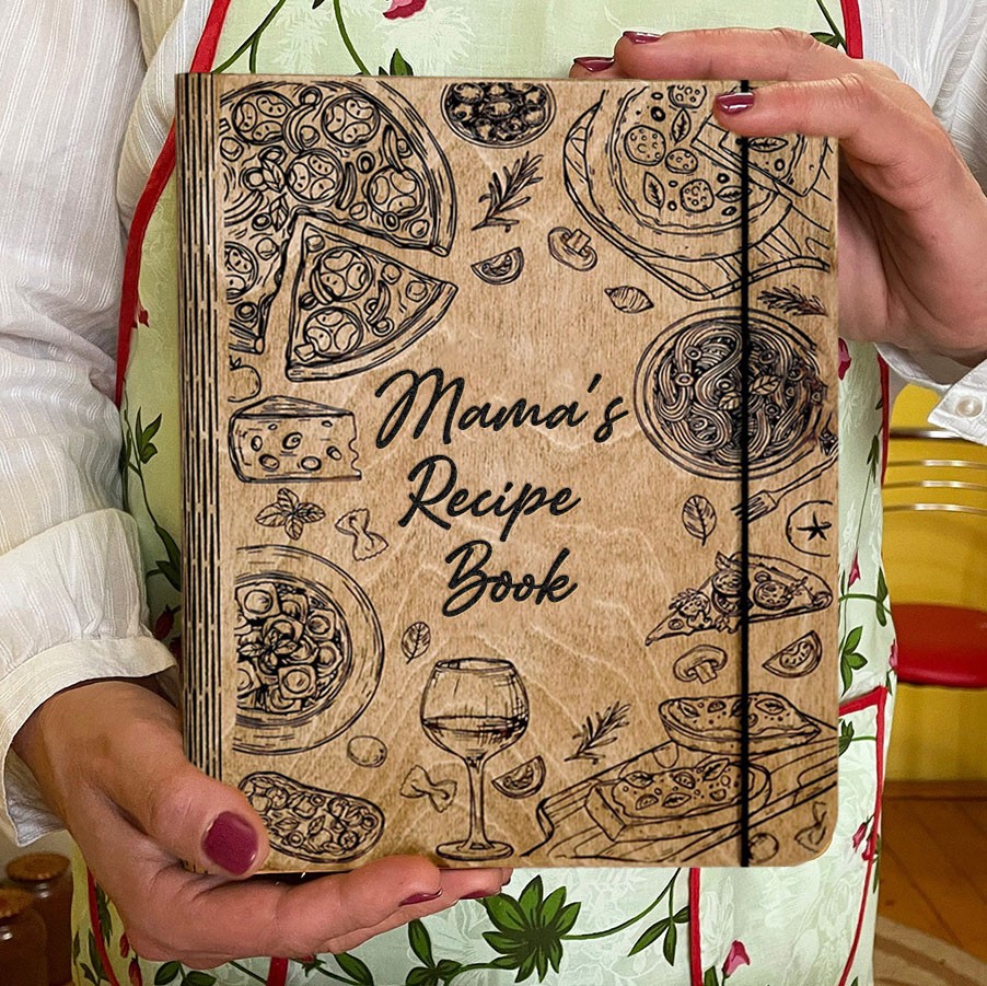 Gepersonaliseerd houten receptenboek, blanco map, unieke cadeaus voor moeders, kerstcadeau-ideeën