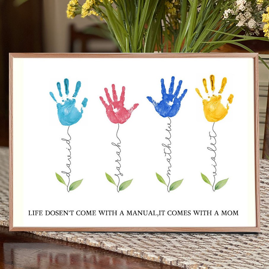 Gepersonaliseerde DIY handafdruklijst met namen Moederdag cadeau-ideeën