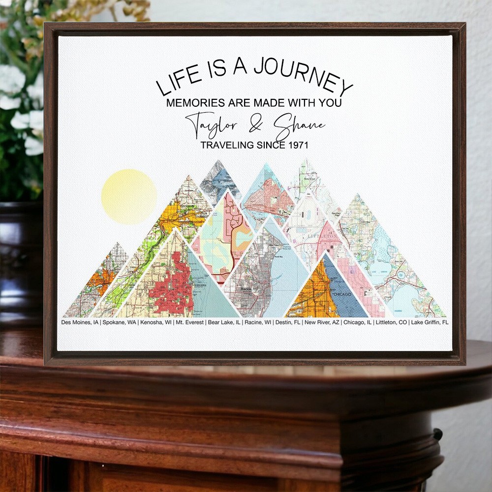 Gepersonaliseerde Mountain Adventure Travel Map Frame Cadeaus voor koppels Jubileum Cadeau-ideeën Kerstcadeau