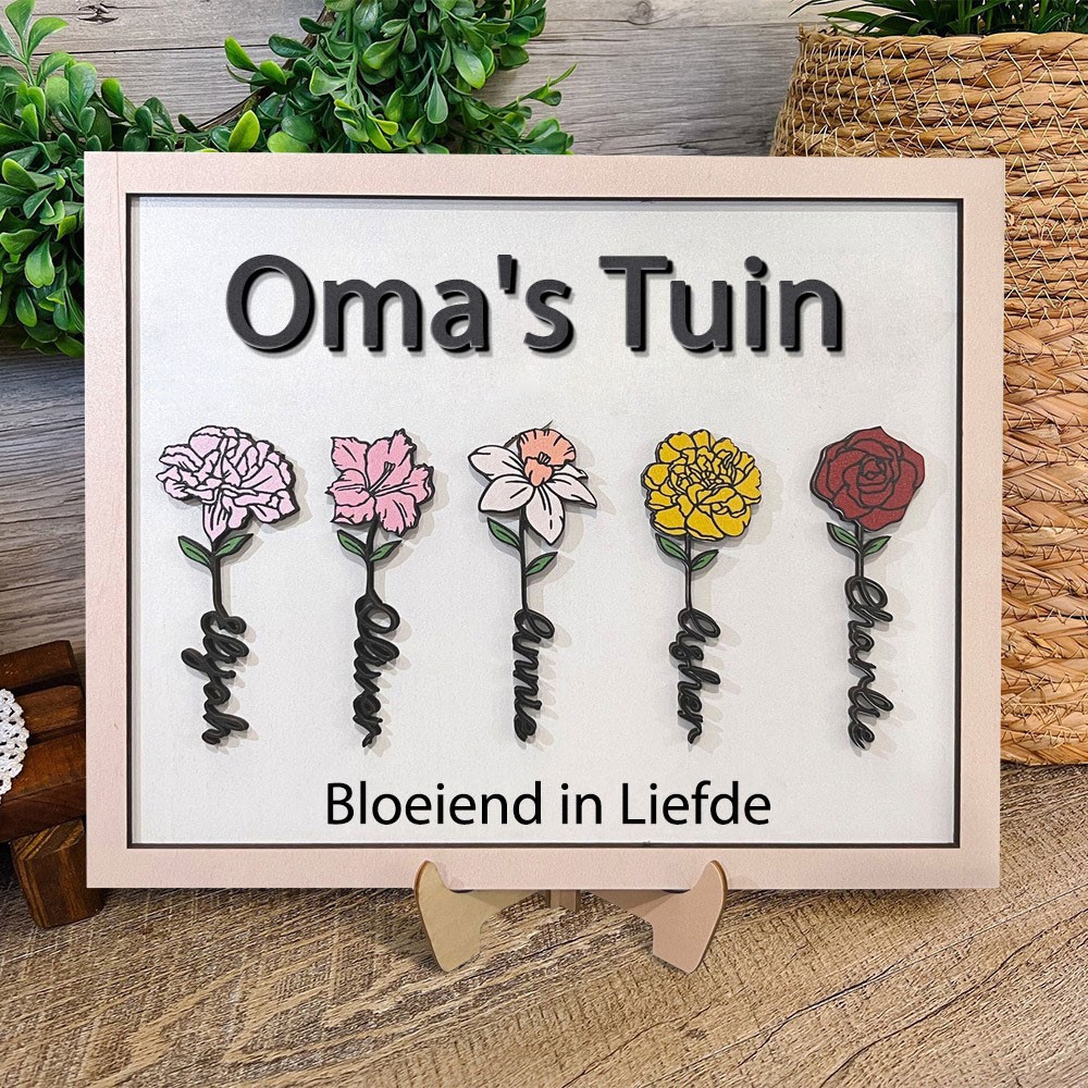 Gepersonaliseerd Oma's Tuin Geboortebloemen Lijst Bord met Namen Kleinkinderen Unieke Aandenken Cadeaus voor Mama Oma Moederdag Cadeau