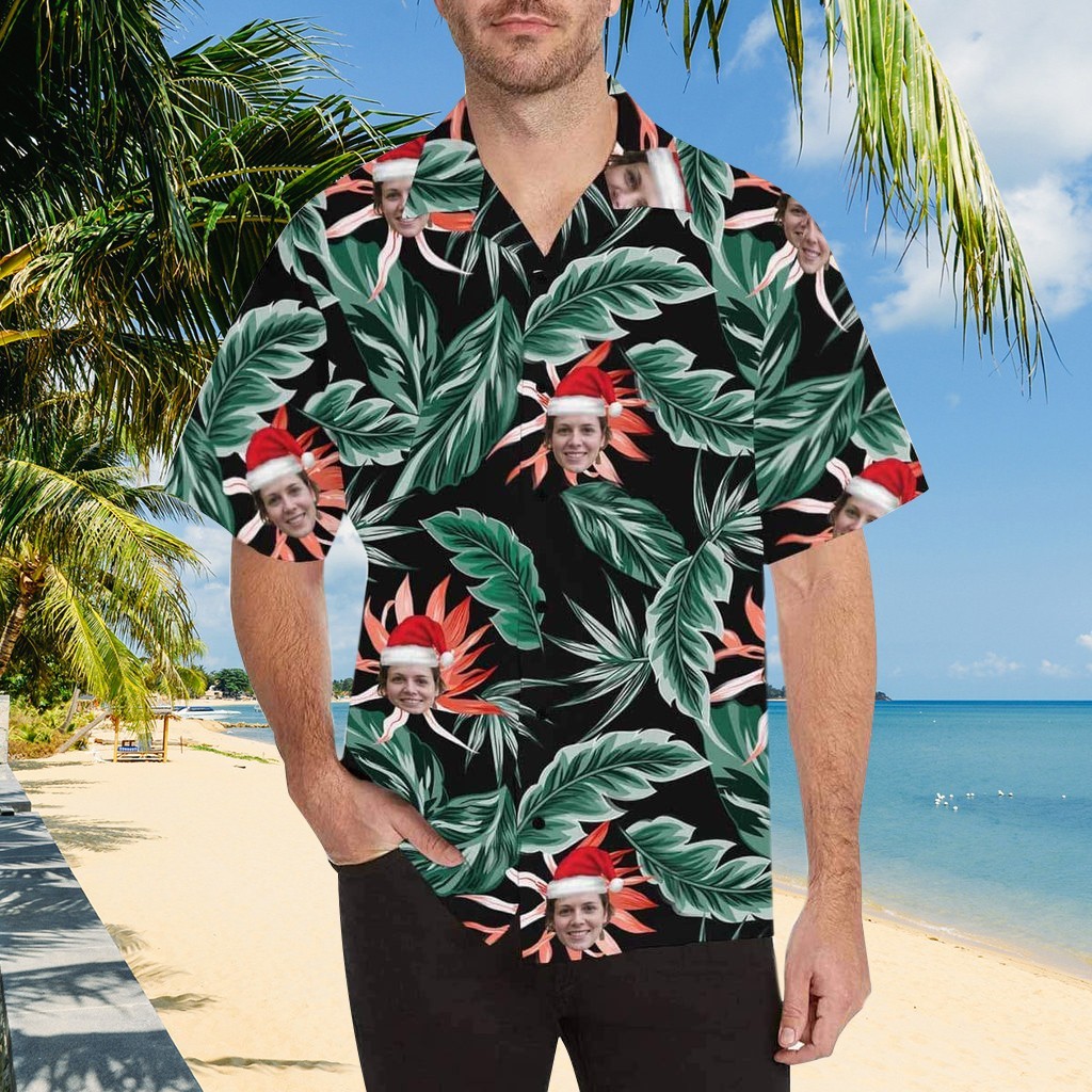 Aangepast gezicht shirt Hawaiiaans shirt met bloemenbladerenpatroon Cadeau-ideeën voor hem