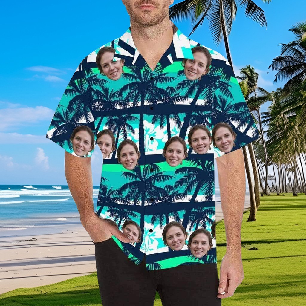 Gepersonaliseerd Hawaiiaans Kokosnootboom Gezicht Shirt Zomerfeest Cadeau Ideeën Cadeau Voor Hem