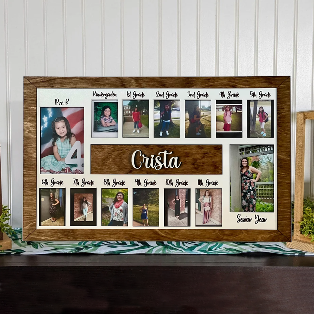 Aangepaste 3D Pre K-12 Schooljaren Fotolijst Gepersonaliseerd Klasfoto Display Frame met Verhoogde Lettering Rustiek Cadeau Voor Kinderen