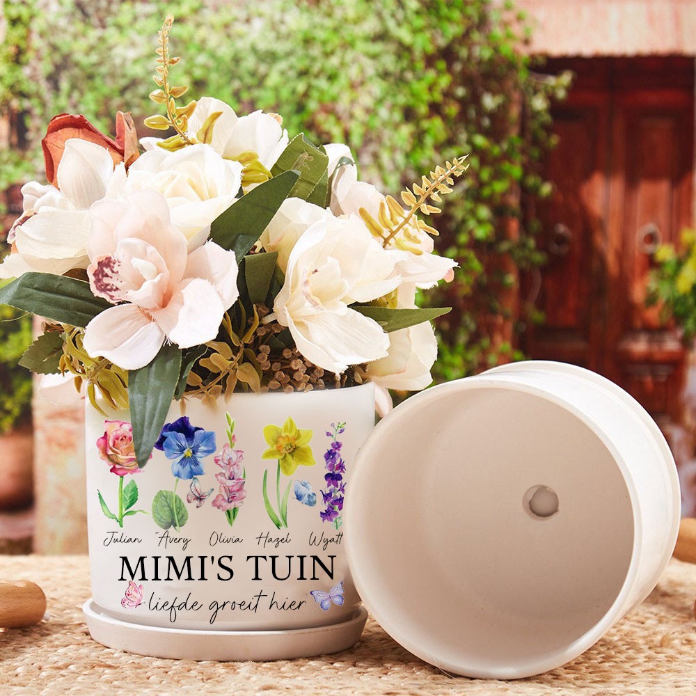 Gepersonaliseerde oma's tuin geboorte bloempot met namen cadeaus Moederdag cadeau Kerstcadeau
