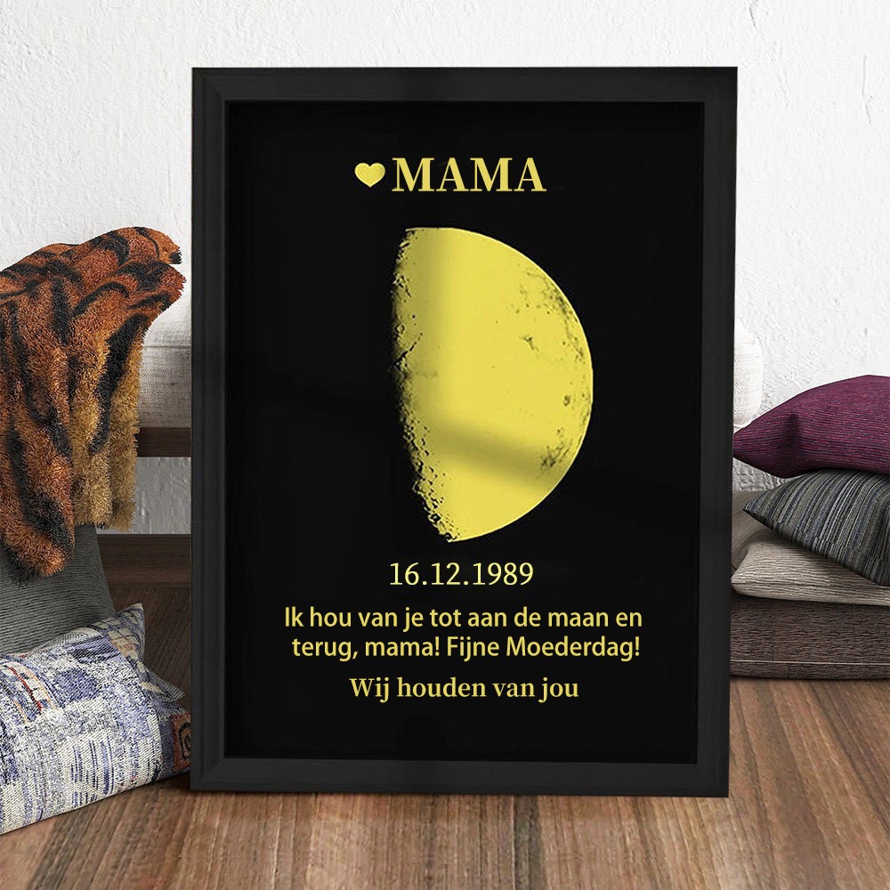 Gepersonaliseerd houten maanfaseframe voor Moederdagcadeau