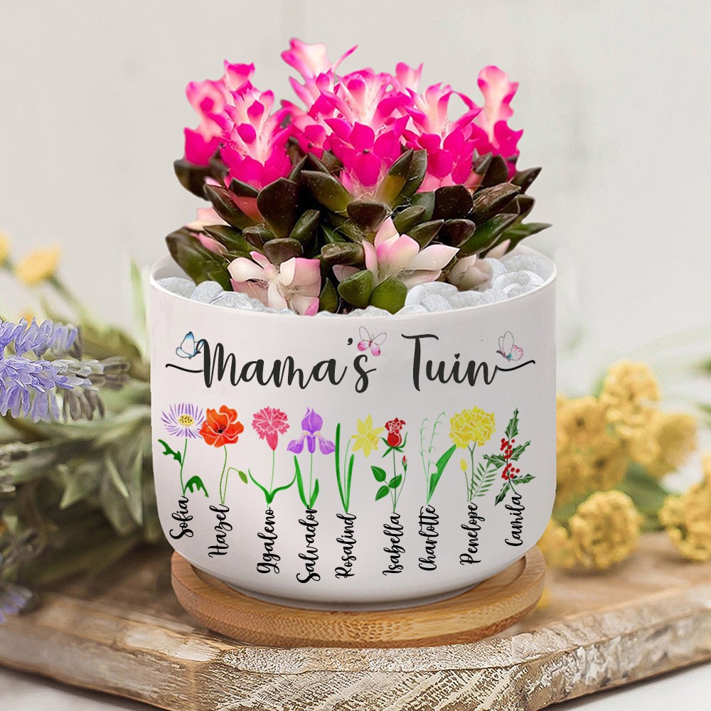 Gepersonaliseerde oma's tuin geboorte bloempot met namen cadeaus Moederdag cadeau Kerstcadeau