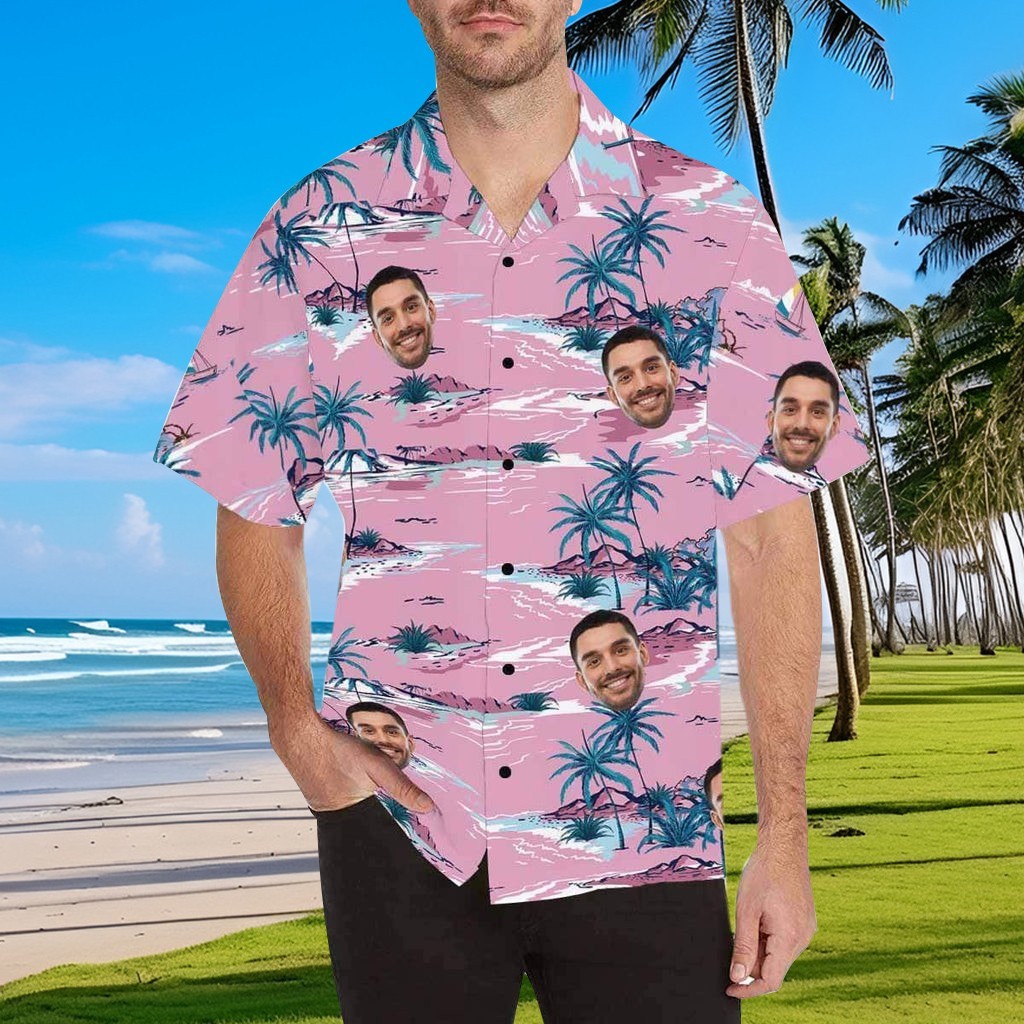 Aangepaste Hawaiiaanse kokosnootboomgezichtsshirt Zomerfeest cadeau-ideeën Cadeau voor hem