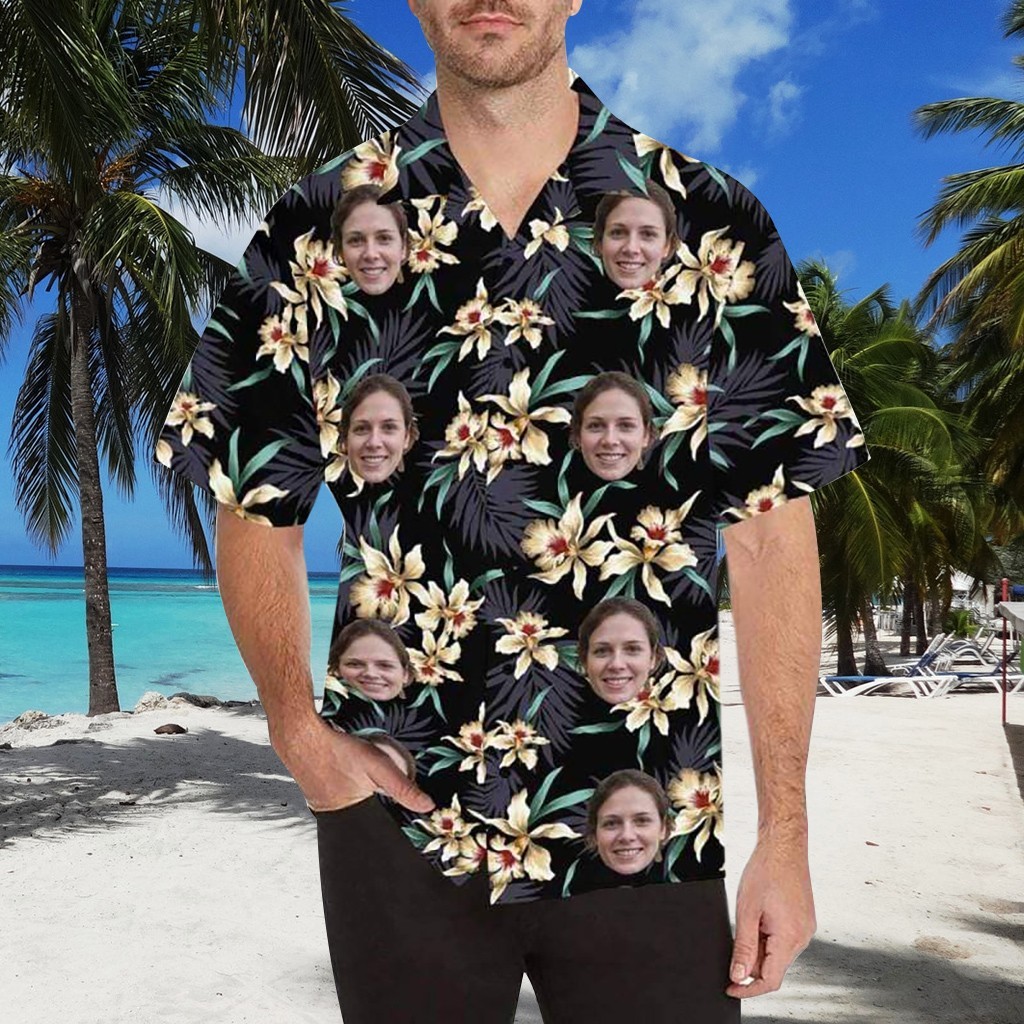 Aangepaste bloemenpatroon gezicht Hawaiiaanse man shirt zomer cadeau-ideeën cadeau voor hem