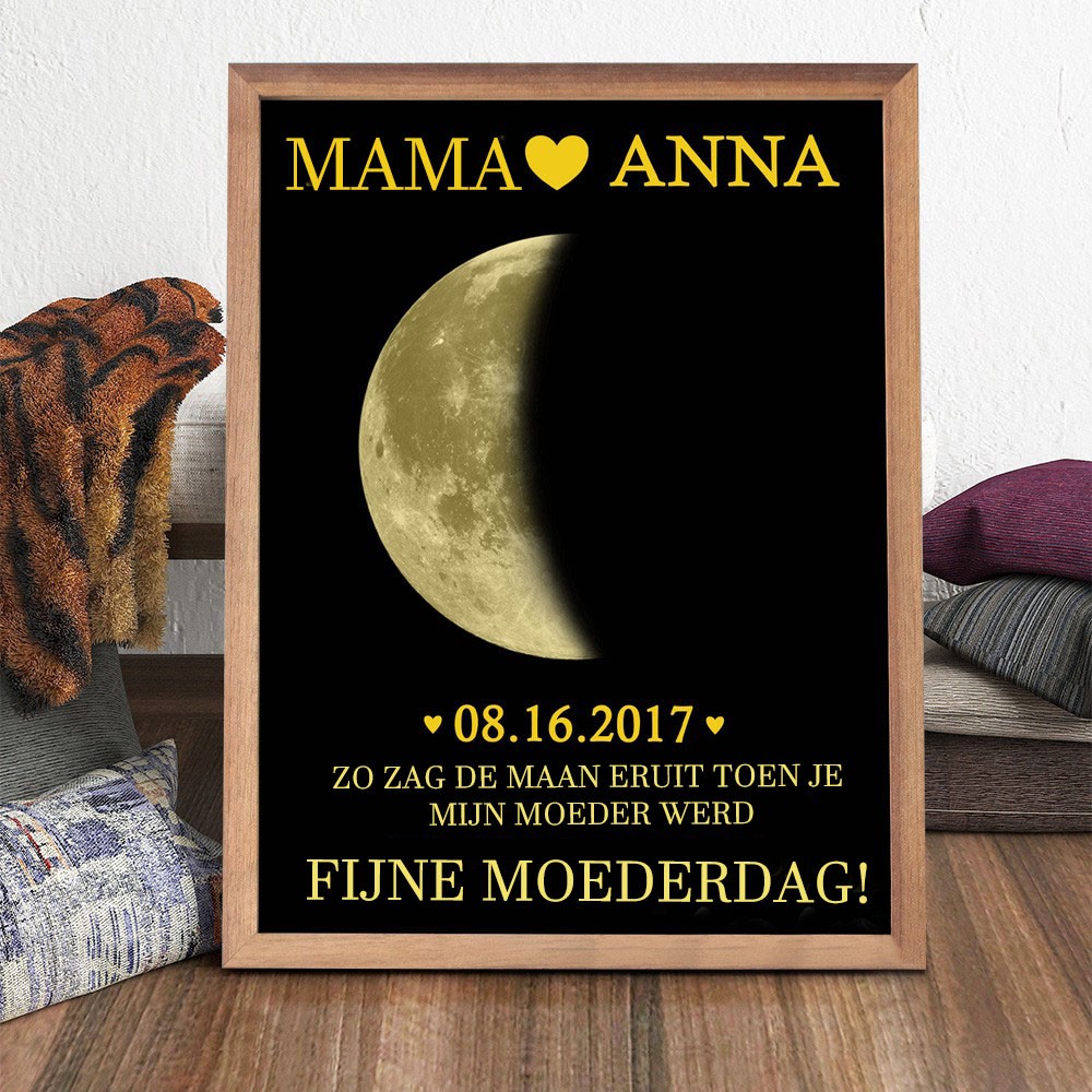 Aangepast moeder maanfase houten fotobord met datum uniek Moederdag cadeau