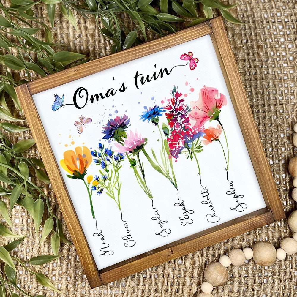 Gepersonaliseerde Oma's Tuin Kunstprint Geboortebloem Lijst Teken Hartverwarmende Cadeaus voor Oma Mama Moederdag Cadeau Ideeën