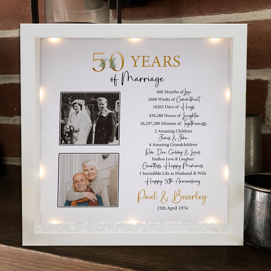 Aangepaste 50 jaar huwelijk Fotolicht Lamp Frame Kerstcadeau voor vrouw Jubileumcadeau voor echtgenoot