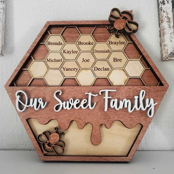 Gepersonaliseerd Ons zoete familie bijenkorf stamboom houten bord met kindernamen cadeau voor moeder oma kerstcadeau
