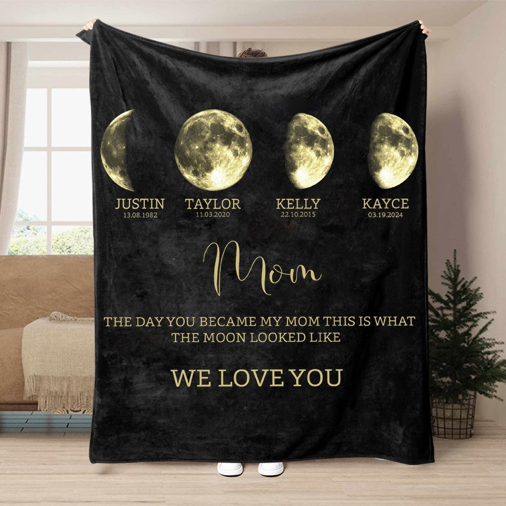 Gepersonaliseerde familie maanfase deken voor moeder Moederdag cadeaus Unieke cadeaus voor moeder