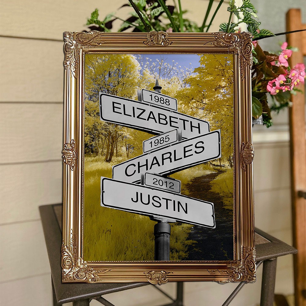 Gepersonaliseerde familiedatum van geboorte Vintage straatframebord met meerdere namen Liefdescadeaus voor moeder en vader Cadeau-ideeën voor familie