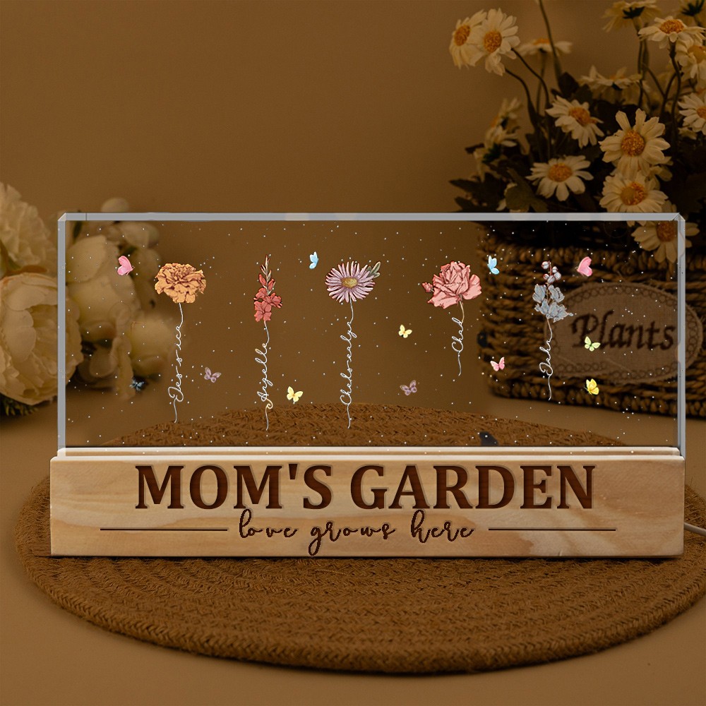  Aangepaste moeders tuin geboortebloem liefde groeit hier houten nachtlampje kerstcadeaus voor moeder oma