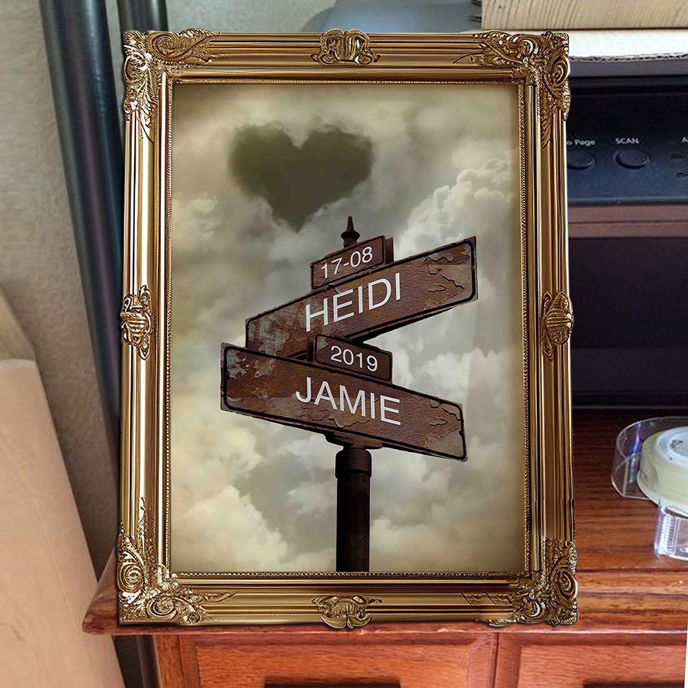 Aangepaste geboortedatum Vintage straatframebord met namen Jubileumcadeau-ideeën Herinneringscadeaus voor koppels