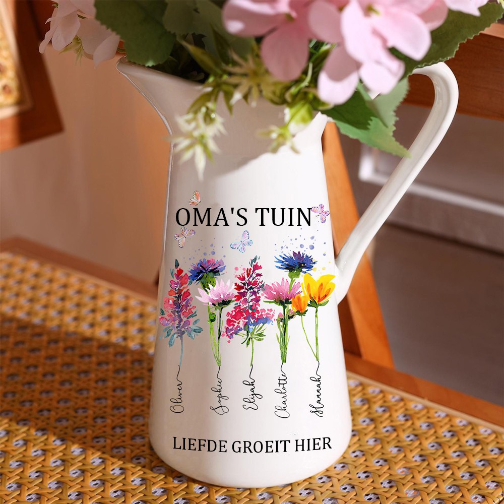 Gepersonaliseerde oma's tuin geboortebloem familie vaas met namen van kleinkinderen Unieke cadeaus voor mama Oma Moederdag cadeau-ideeën