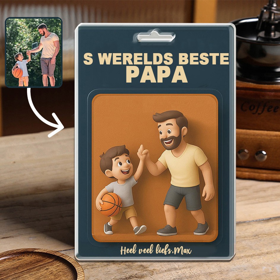 Gepersonaliseerde foto, activiteit, pop in acrylblok, uniek cadeau voor papa, perfect als Vaderdagcadeau