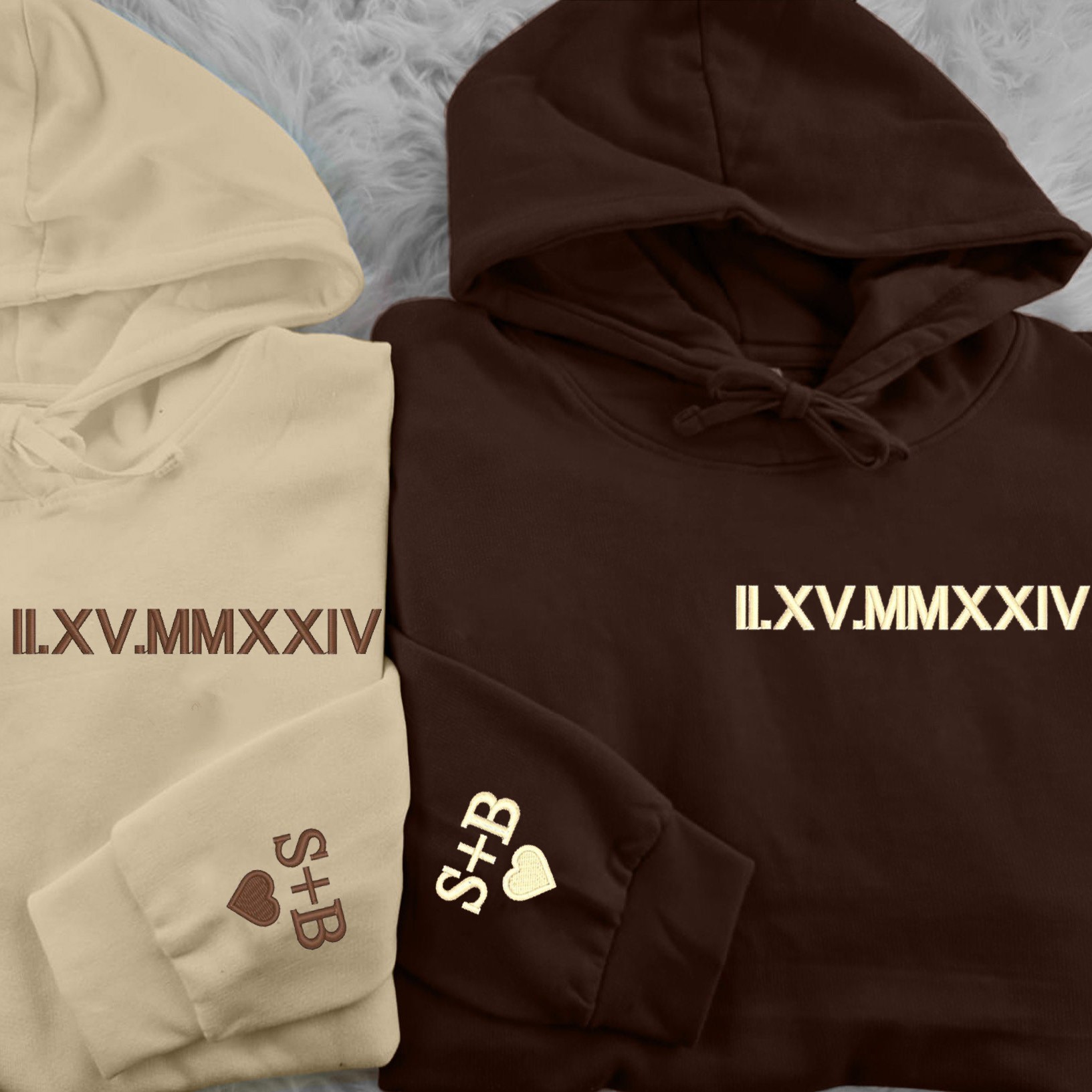 Gepersonaliseerde geborduurde Romeinse cijfers jubileumdata sweatshirt hoodie koppel cadeau-ideeën