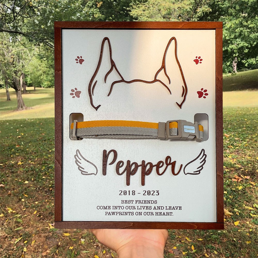 Hondenoor omtrek houten frame met halsbandhouder Huisdier verlies cadeau Gepersonaliseerd herdenkingscadeau voor dierenliefhebber