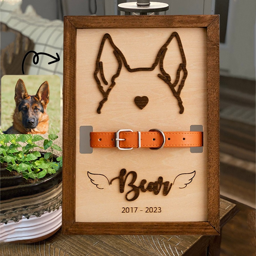 Gepersonaliseerd ooromtrekframe voor huisdieren met halsbandhouder Cadeau voor verlies van hond, aandenken voor dierenliefhebbers