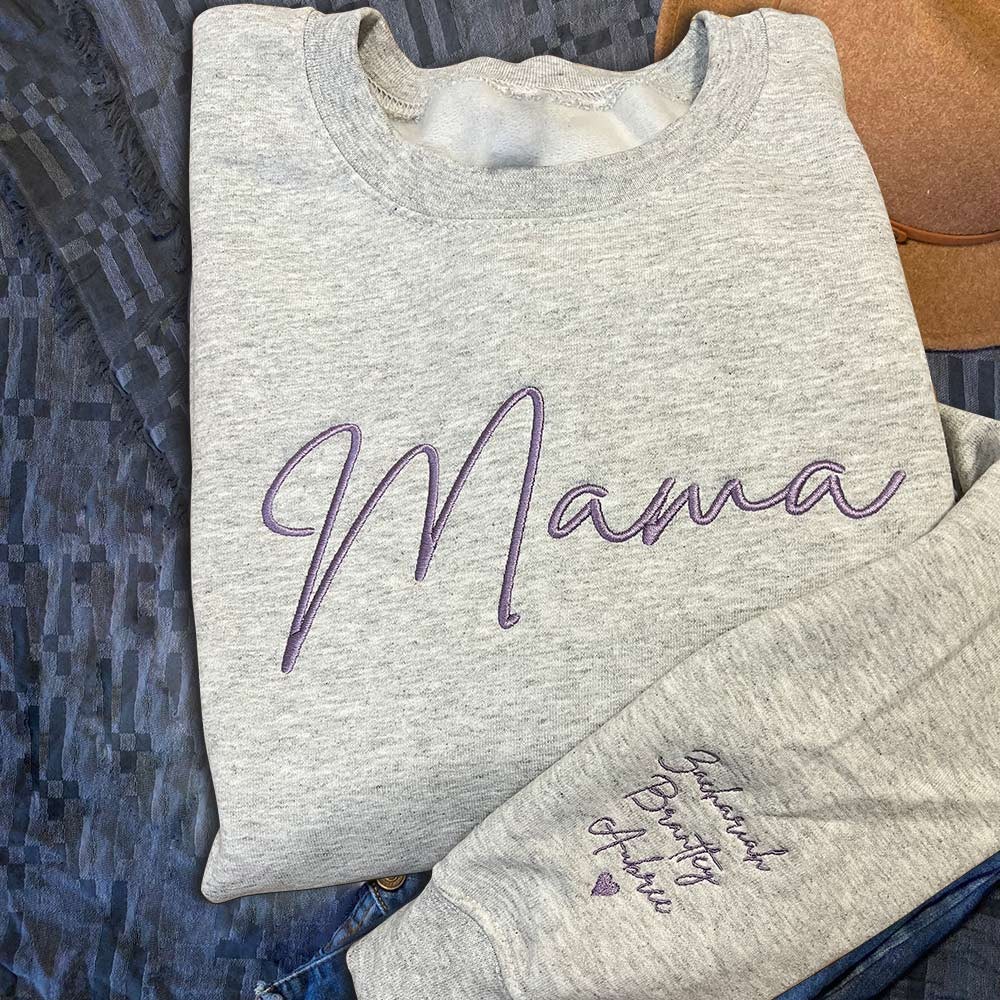 Aangepaste Mama Geborduurde Sweatshirt met kindernamen Moederdag Cadeau-ideeën