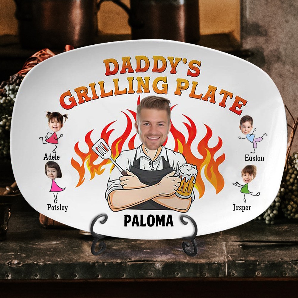 Gepersonaliseerde BBQ-plaat voor papa met foto en naam van de kinderen Grappige cadeaus voor papa Unieke cadeaus voor Vaderdag