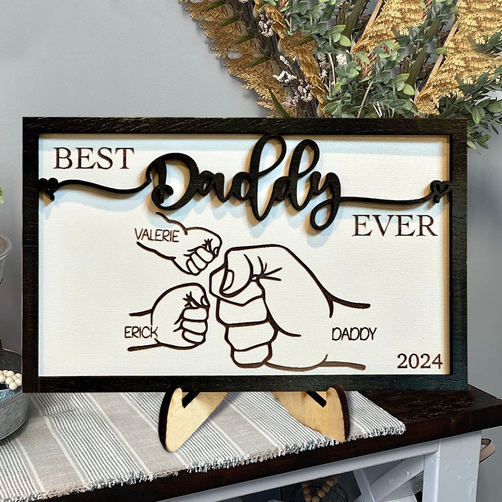 Gepersonaliseerd beste vader ooit vuiststoot frame houten bord met kindernamen betekenisvol cadeau voor vader Vaderdagcadeaus