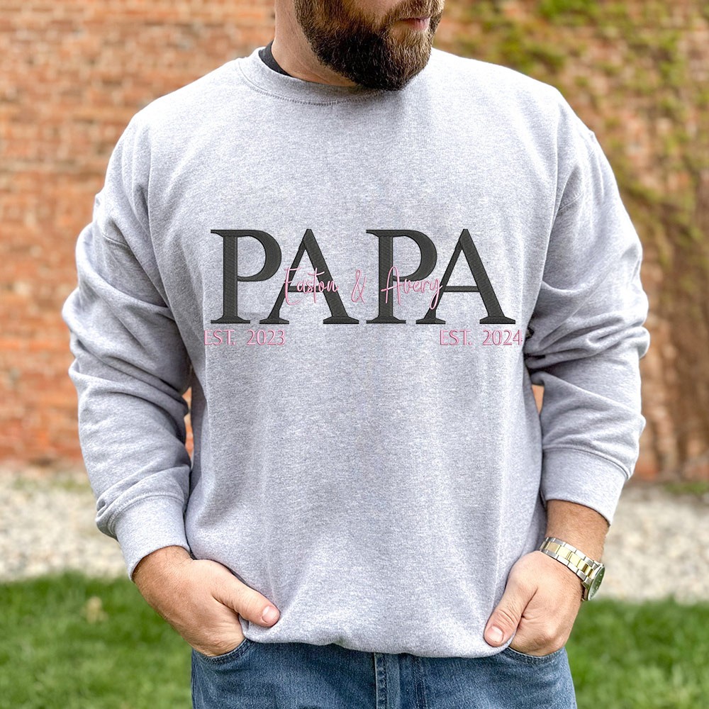 Aangepaste Papa Hoodie Sweatshirt T-shirt Geborduurd Met Kindernamen Beste Vaderdagcadeaus
