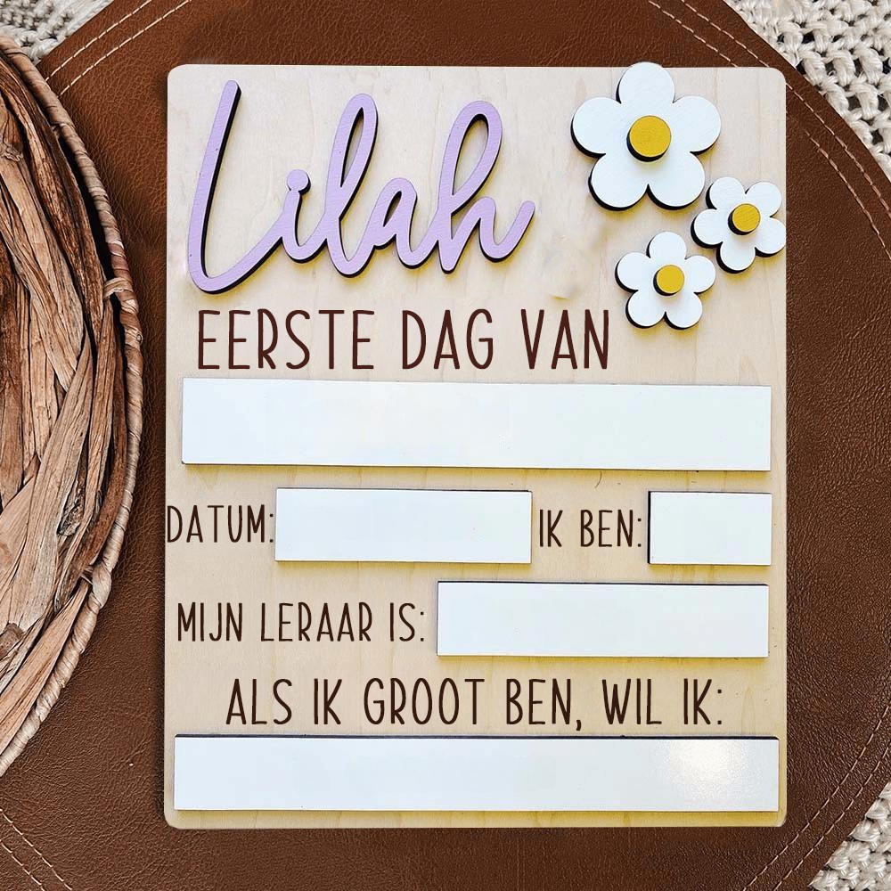 Aangepast bord met madeliefjes voor de eerste schooldag, cadeau-ideeën voor kinderen met een bord voor de terugkeer naar school.