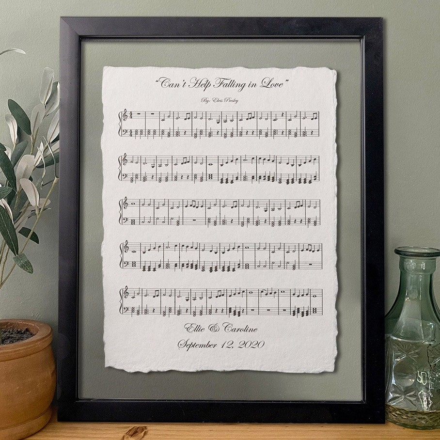 Gepersonaliseerde leren bladmuziek kunstdruklijst Huwelijksjubileumcadeau voor vrouw en echtgenoot Herinneringscadeau voor koppels