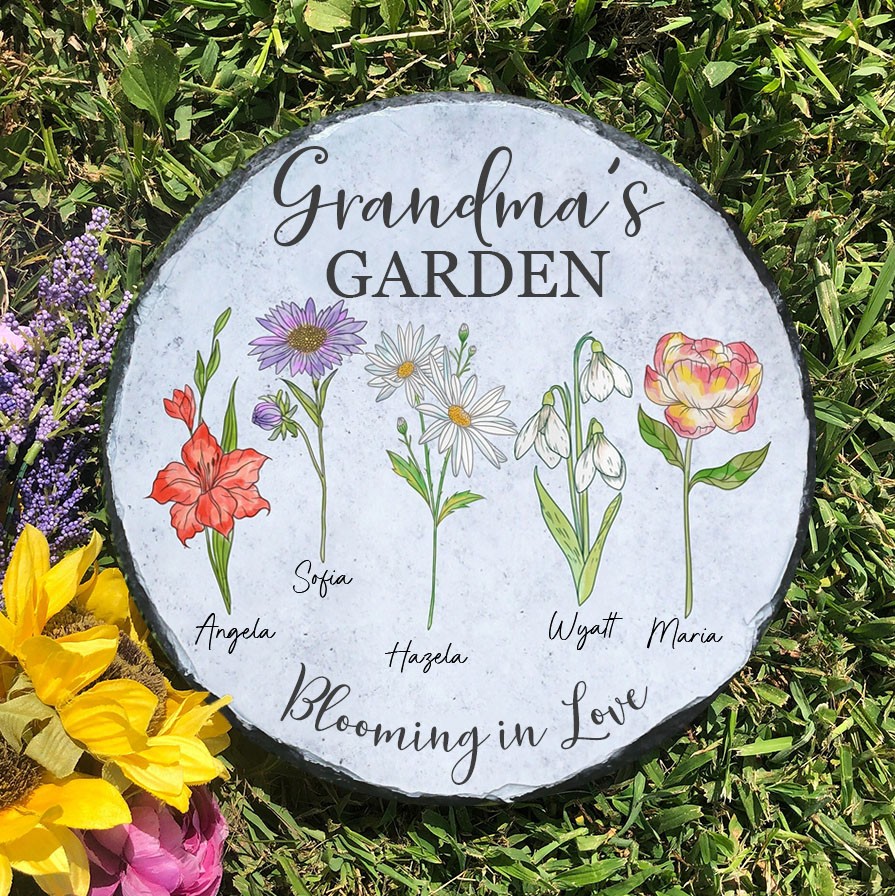 Gepersonaliseerde oma's tuin geboortemaand bloemenplaquette met namen van kleinkinderen cadeau-ideeën voor oma moeder Moederdag cadeau