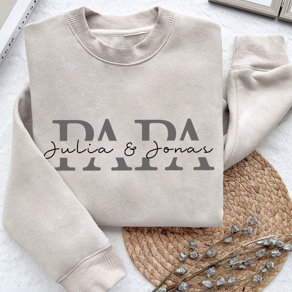 Gepersonaliseerde Papa Geborduurde Sweatshirt T-shirt Hoodie Met Kindernamen Unieke Vaderdagcadeaus