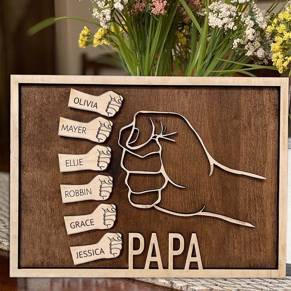 Aangepast houten Papa Fist Bump Frame-bord als aandenken voor papa Cadeau-ideeën voor Vaderdag
