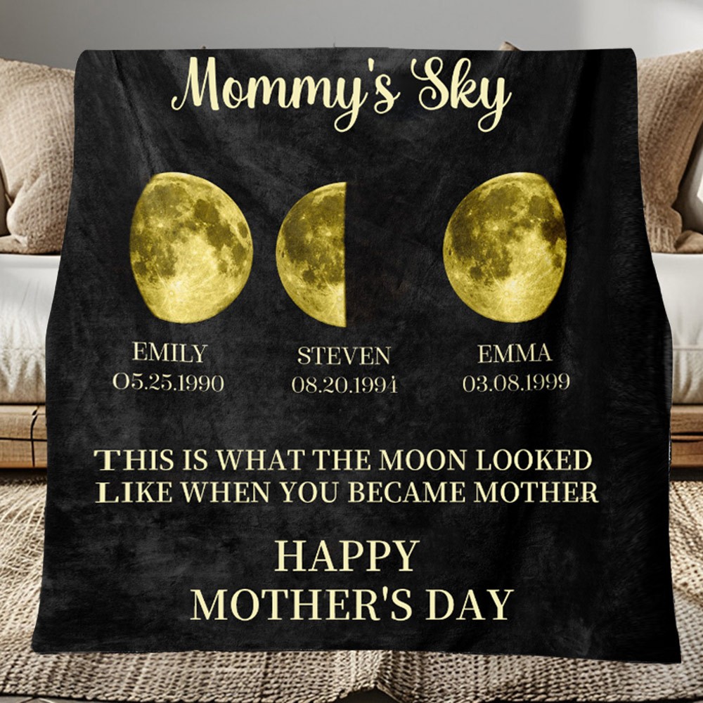 Aangepaste Mommy's Sky Moon Phase-deken met kindernamen Cadeau voor mama Unieke ideeën voor Moederdagcadeaus