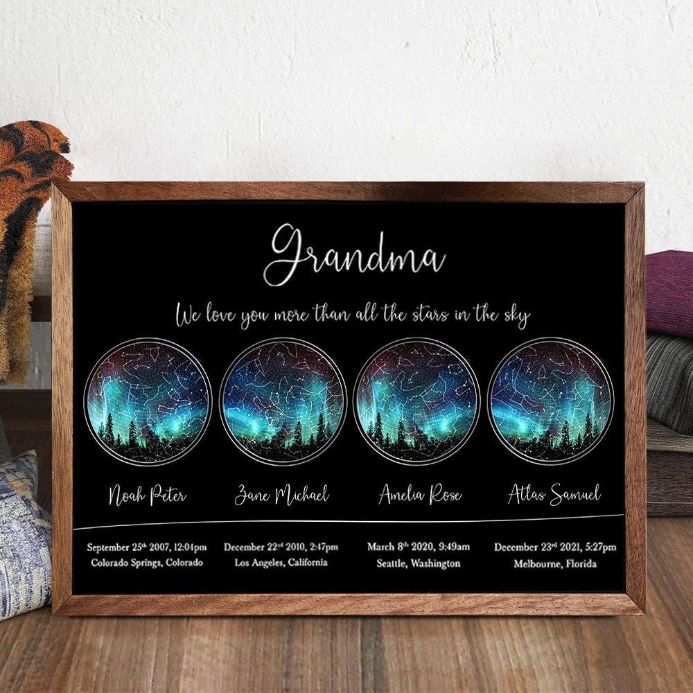 Ik hou meer van jou dan van alle sterren aan de hemel Gepersonaliseerde sterrenkaart Framebord Unieke cadeaus voor oma en moeder Kerstcadeau