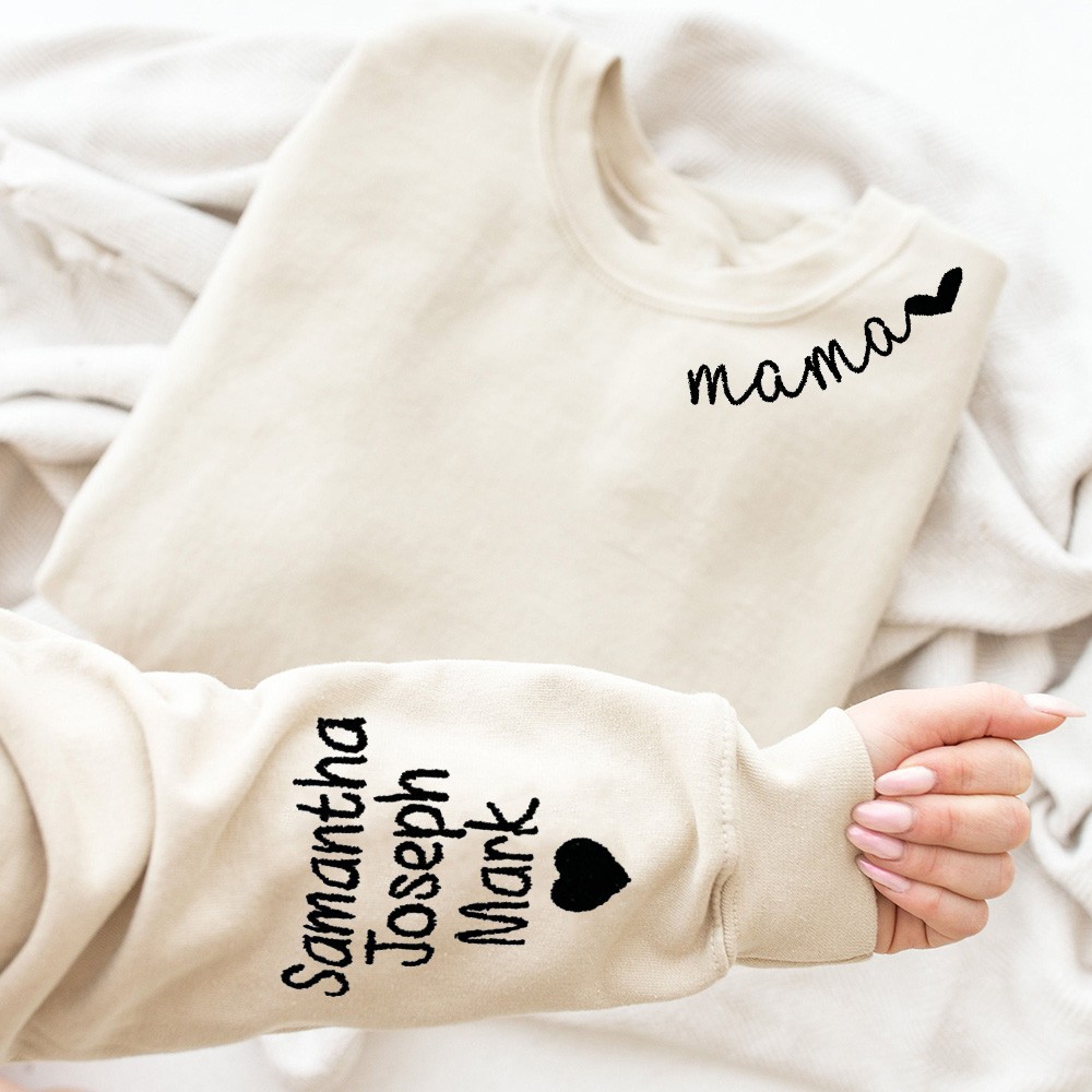 Aangepaste Mama Halslijn Geborduurde Hoodie Sweatshirt Met Kindernamen Unieke Moederdag Cadeau Ideeën