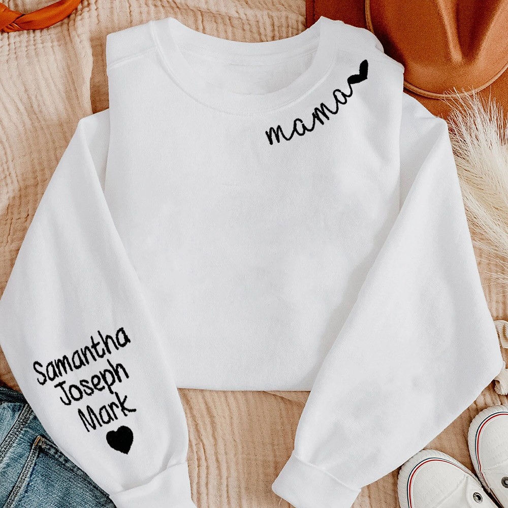Gepersonaliseerde Mama Halslijn Geborduurde Hoodie Sweatshirt Met Namen Speciale Moederdag Cadeau Ideeën