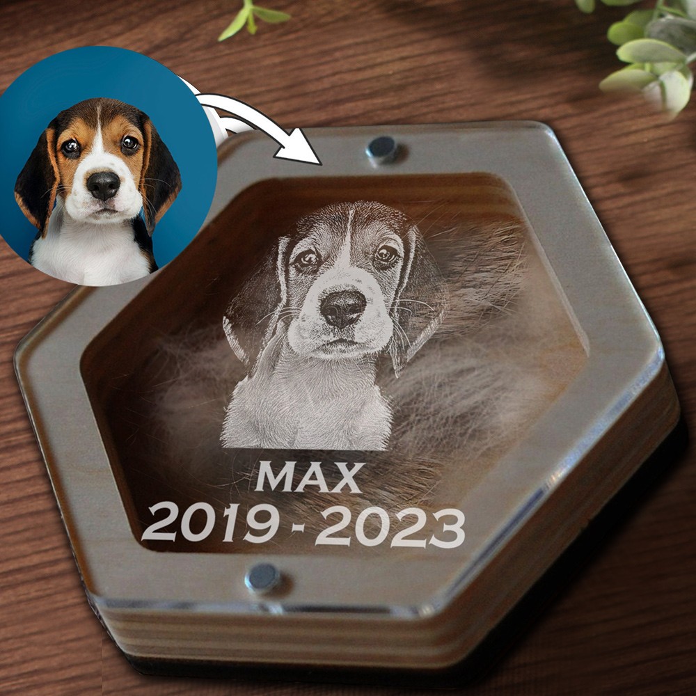 Gepersonaliseerde huisdierbont herdenkingsportretdoos, cadeau voor dierenliefhebbers na verlies van huisdier