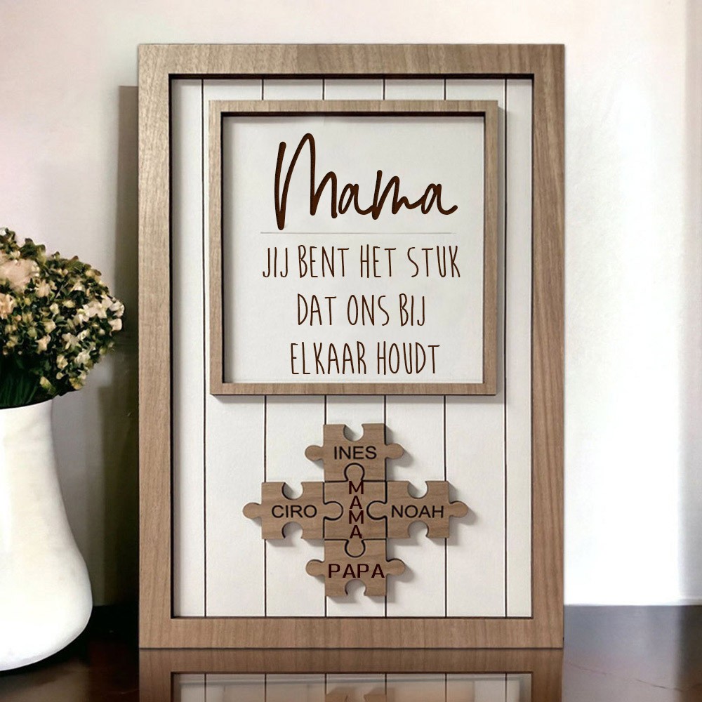 Gepersonaliseerde Mama, Jij bent het stukje dat ons bij elkaar houdt, Puzzelstukjesbord met de namen van de kinderen. Verjaardagscadeaus voor Mama en Oma, Babyshowercadeaus, Ideeën voor Moederdag.