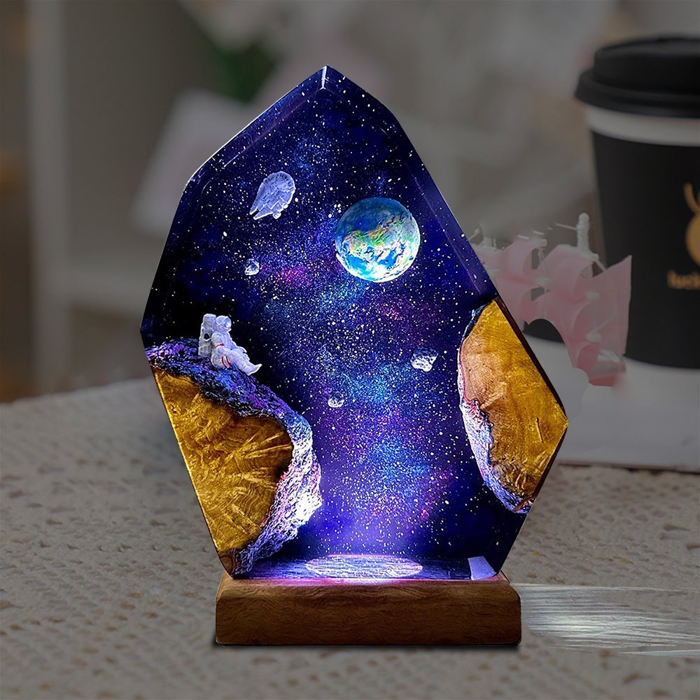Interstellair Epoxy Nachtlampje Ruimte Galaxy Hars Houten Lamp Kinder Verjaardagscadeau Koppel Uniek Cadeau Minnaar Nachtkastje Cadeau Valentijnsdag Cadeau Creatief
