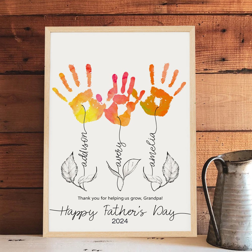 Gepersonaliseerd houten DIY handafdruk frame bord met kindernamen Familie aandenken cadeau voor papa Aandenken Vaderdag cadeaus