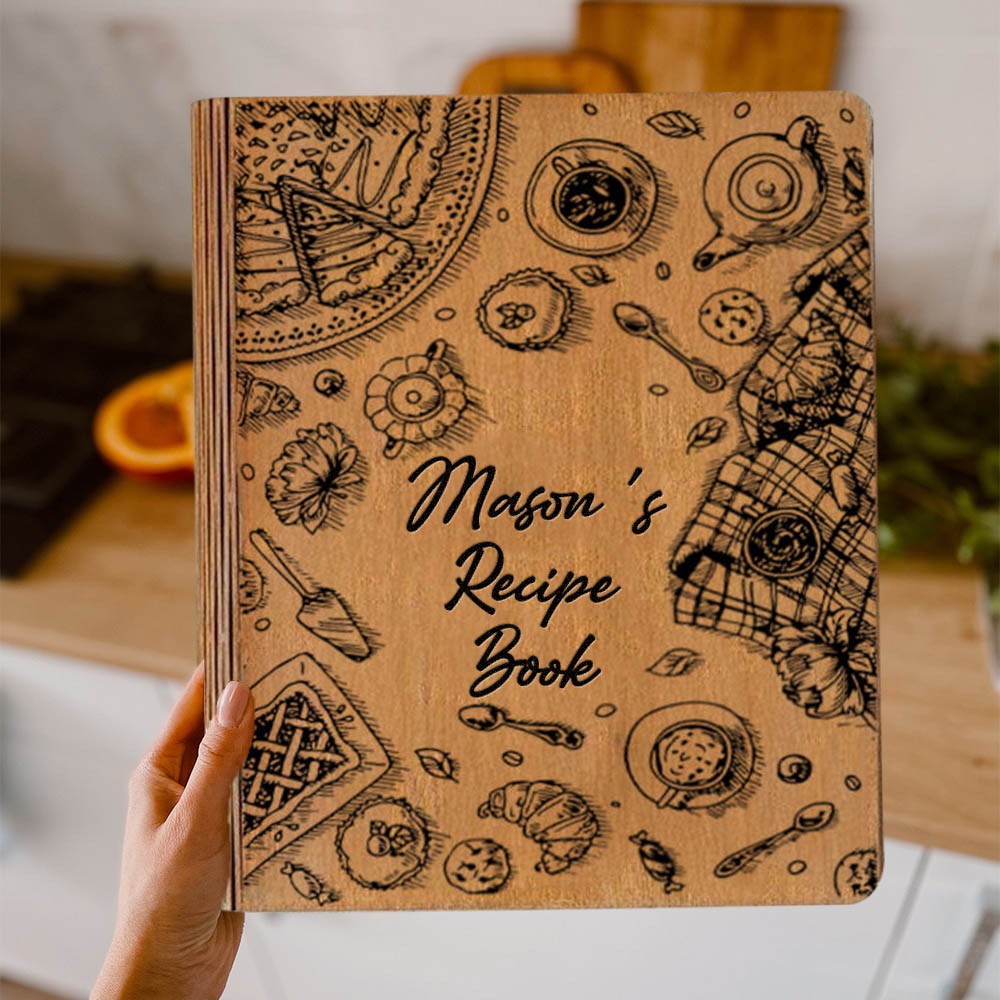 Aangepast houten receptenboek met blanco map Unieke familiegeschenken Kerstcadeau voor moeder en oma