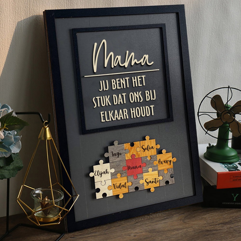 Aangepaste houten moederpuzzelstukjes naambord met kindernamen Familiecadeaus voor moeder en oma Uniek babyshowercadeau Moederdagcadeau-ideeën