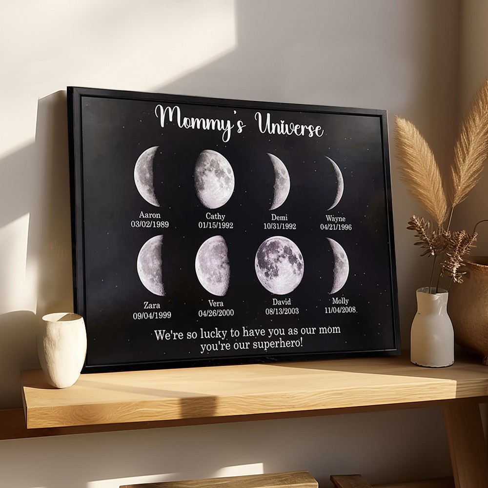 Gepersonaliseerd frame met de maanfaseprint van Mommy's Universe voor Moederdagcadeau, familiecadeaus